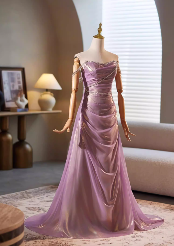 New Tendency Off-Shoulder High-Slit Evening Mermaid Dress Beading Draped Prom Dress AP5320
