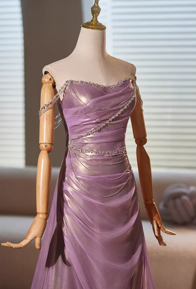 New Tendency Off-Shoulder High-Slit Evening Mermaid Dress Beading Draped Prom Dress AP5320