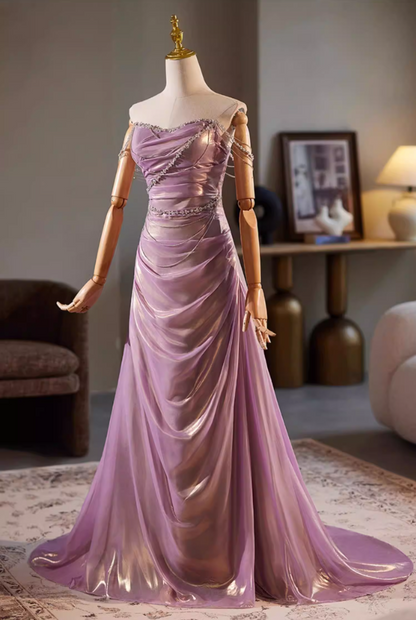 New Tendency Off-Shoulder High-Slit Evening Mermaid Dress Beading Draped Prom Dress AP5320