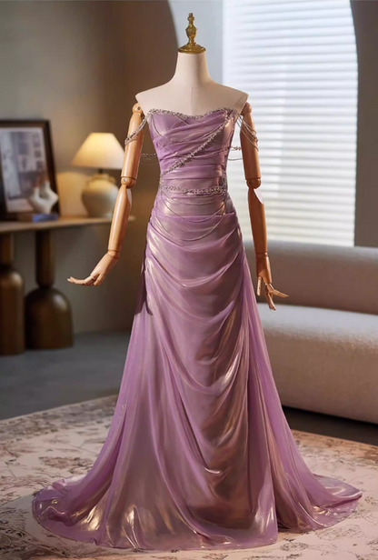 New Tendency Off-Shoulder High-Slit Evening Mermaid Dress Beading Draped Prom Dress AP5320