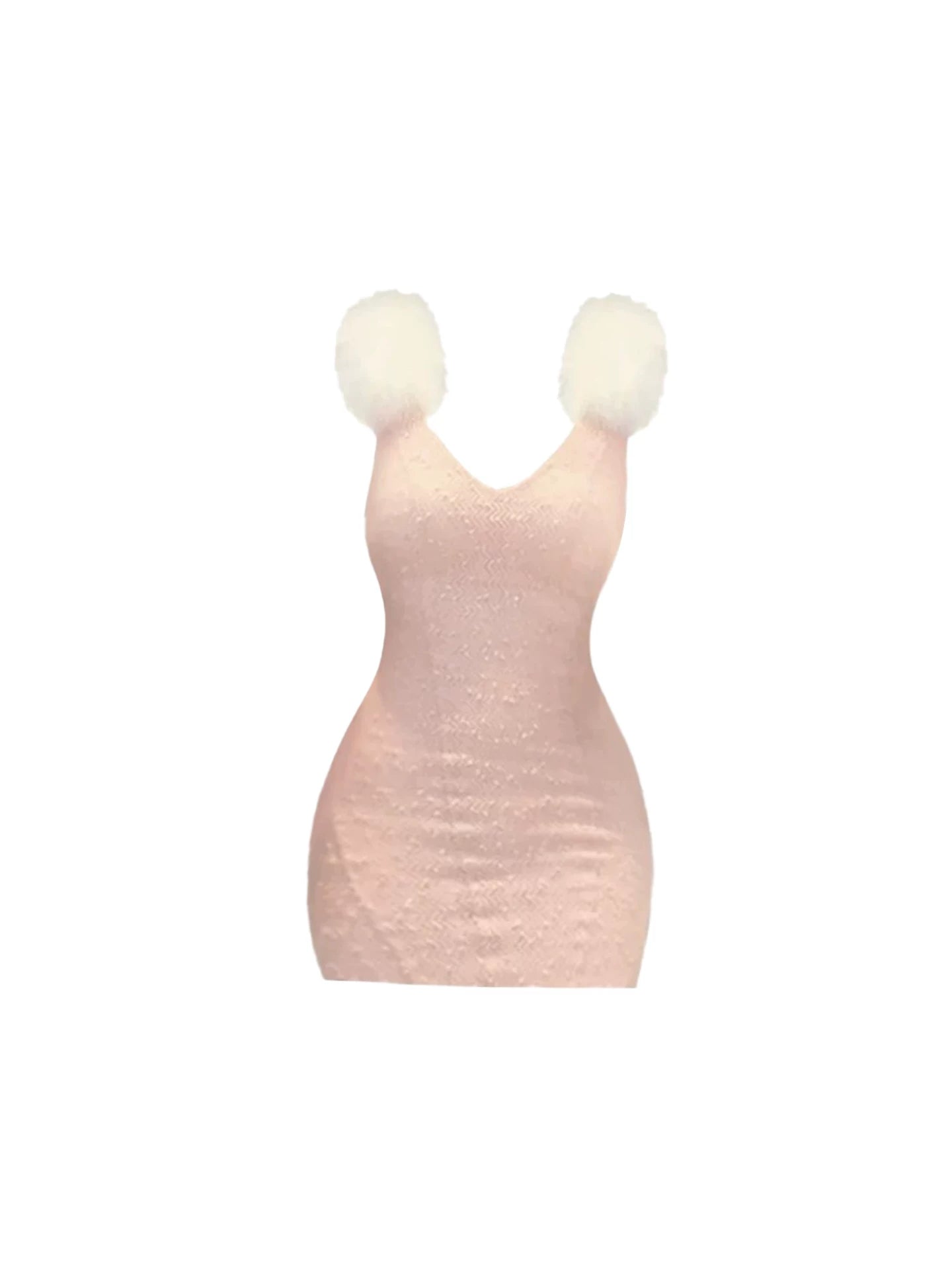 Lovely V-Neck Faux Fur Shoulder Accents Fitted Mini Dress Charming Textured Bodycon Short Dress AP5330