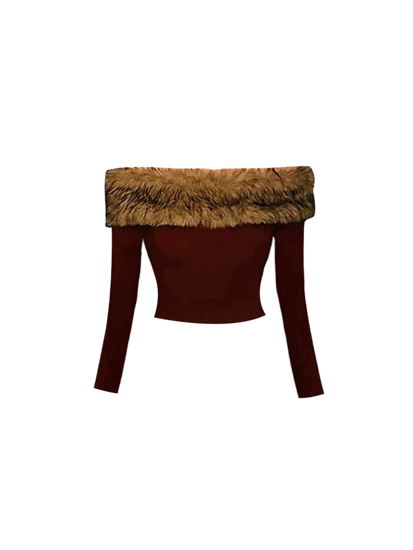 Amazing Off-Shoulder Crop Top Bodycon Mini Skirt Charming Faux Fur Trim Long-Sleeve Short Dress AP5336