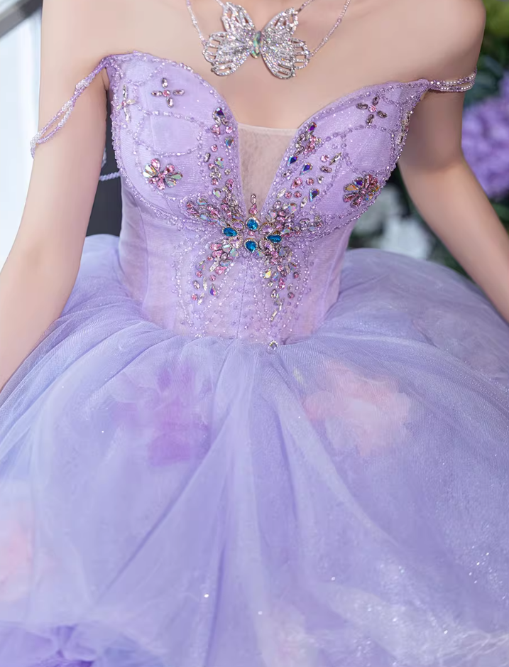 Shiny Off-Shoulder A-Line Tiered Sweet 16th Dresses Handmade Flowers Beading Crystals Prom Dress AP5341