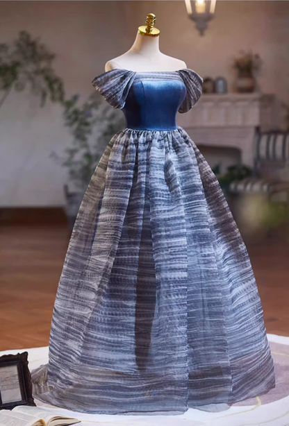 Eye-Catching Off-Shoulder A-Line Sweet 16th Dresses Stripes Tulle Prom Dress AP5343