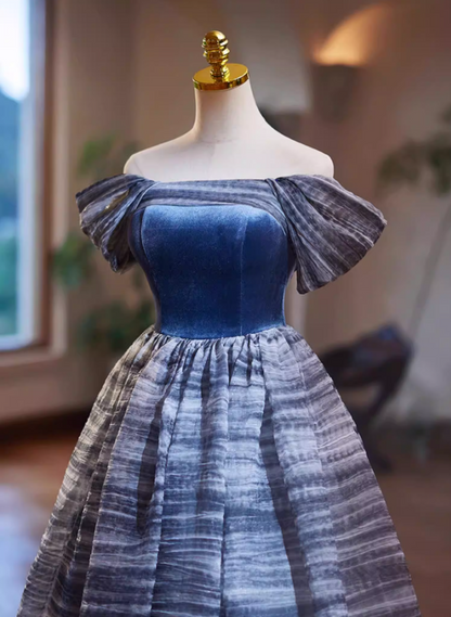 Eye-Catching Off-Shoulder A-Line Sweet 16th Dresses Stripes Tulle Prom Dress AP5343