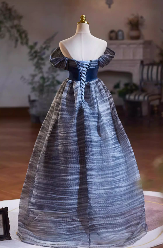 Eye-Catching Off-Shoulder A-Line Sweet 16th Dresses Stripes Tulle Prom Dress AP5343
