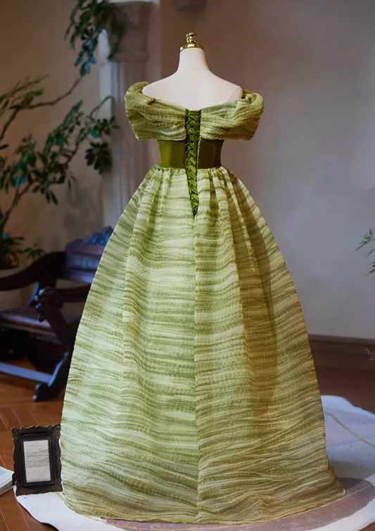 Victorian-Inspired Off-Shoulder A-Line Sweet 16th Dresses Velvet Stripes Tulle Prom Dress AP5345