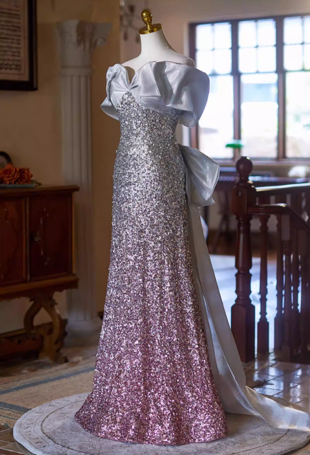 Sleek A-Line Off-Shoulder Sweet 16th Dresses With Tulle Train Ombre Sequins Prom Dress AP5346