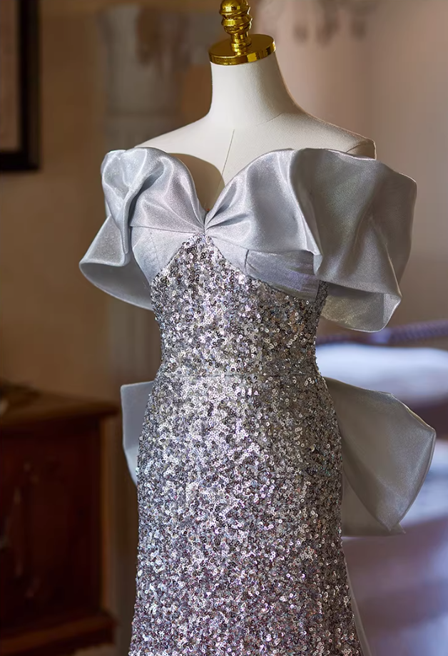 Sleek A-Line Off-Shoulder Sweet 16th Dresses With Tulle Train Ombre Sequins Prom Dress AP5346