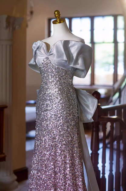 Sleek A-Line Off-Shoulder Sweet 16th Dresses With Tulle Train Ombre Sequins Prom Dress AP5346