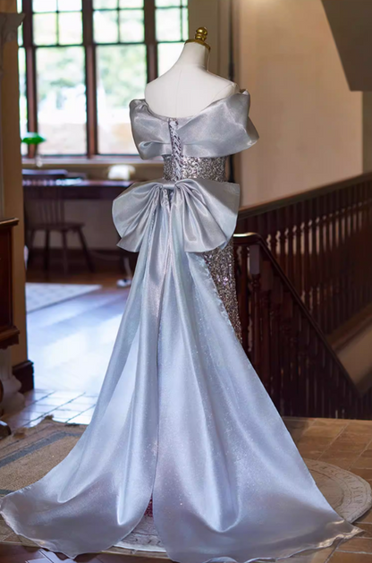 Sleek A-Line Off-Shoulder Sweet 16th Dresses With Tulle Train Ombre Sequins Prom Dress AP5346