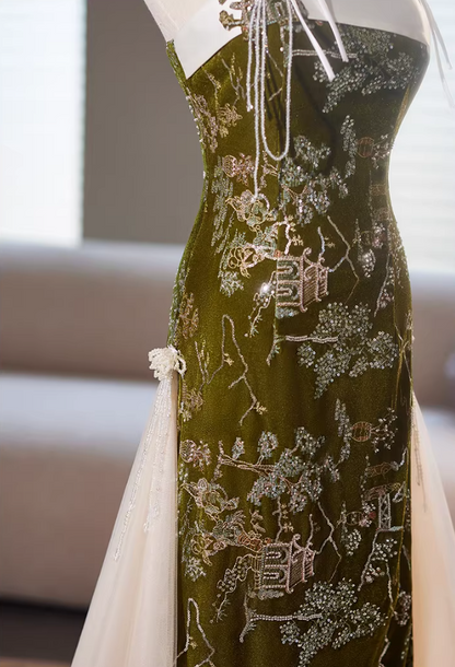 Dainty Sheath Strapless Sweet 16th Dresses Sequins Beading Tulle Prom Dress AP5347