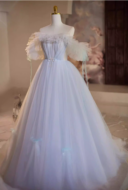 Minimalist A-Line One Shoulder Sweet 16th Gowns Beaded Bow Pleated Tulle Prom Dress AP5349