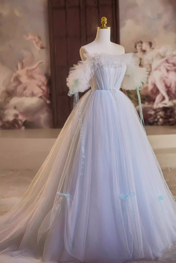 Minimalist A-Line One Shoulder Sweet 16th Gowns Beaded Bow Pleated Tulle Prom Dress AP5349