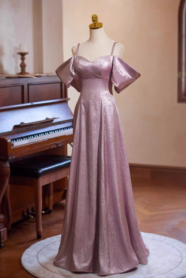 Simple A-Line Off-Shoulder Sweet 16th Dresses Lustrous Satin Prom Dress AP5350