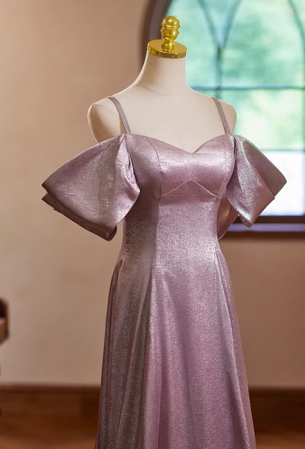 Simple A-Line Off-Shoulder Sweet 16th Dresses Lustrous Satin Prom Dress AP5350