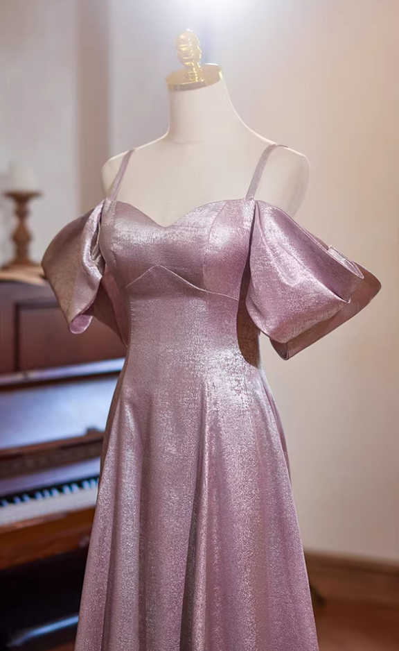 Simple A-Line Off-Shoulder Sweet 16th Dresses Lustrous Satin Prom Dress AP5350