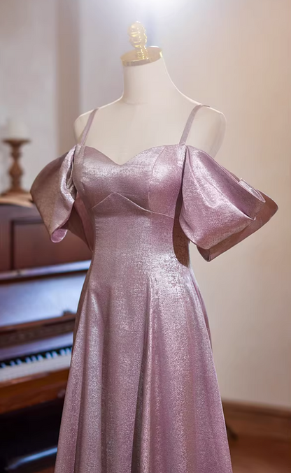 Simple A-Line Off-Shoulder Sweet 16th Dresses Lustrous Satin Prom Dress AP5350
