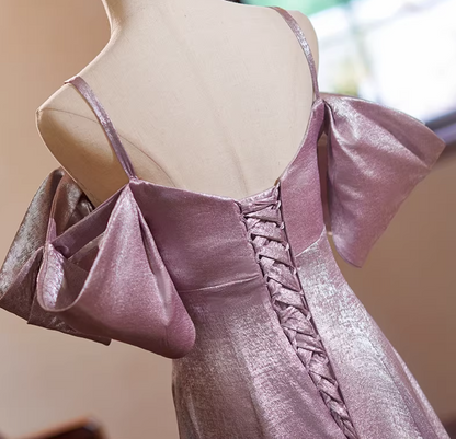 Simple A-Line Off-Shoulder Sweet 16th Dresses Lustrous Satin Prom Dress AP5350