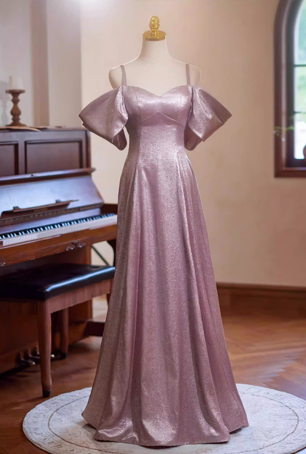 Simple A-Line Off-Shoulder Sweet 16th Dresses Lustrous Satin Prom Dress AP5350