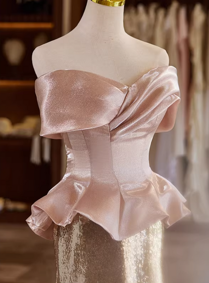 Fabulous Off-Shoulder Ruffled Evening Mermaid Dress Satin Sequins Prom Dress AP5353