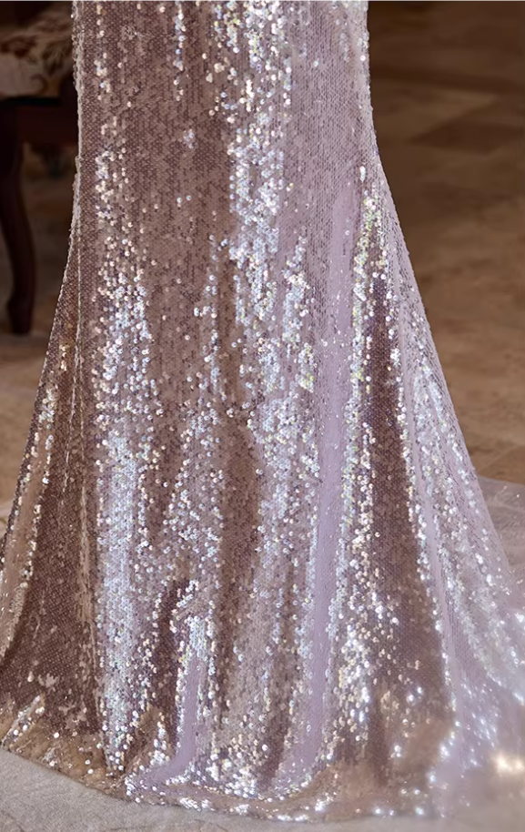 Chic V Neck Evening Mermaid Dress Sequins Prom Dress AP5354