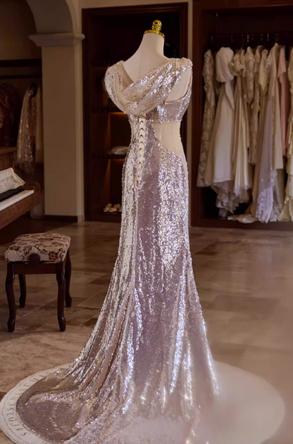 Chic V Neck Evening Mermaid Dress Sequins Prom Dress AP5354