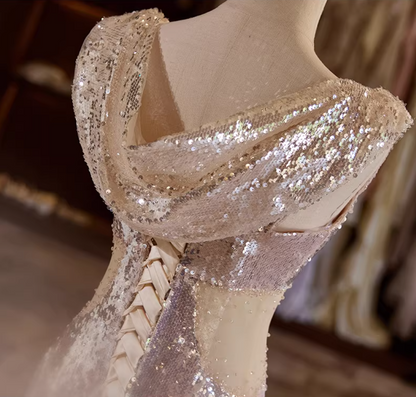 Chic V Neck Evening Mermaid Dress Sequins Prom Dress AP5354