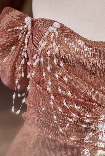 Luxurious Off-Shoulder Draped High-Slit Evening Mermaid Dress Sequins Beading Prom Dress AP5355