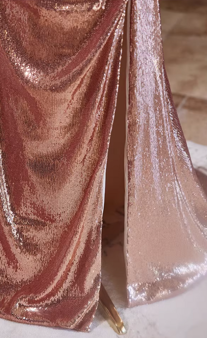 Luxurious Off-Shoulder Draped High-Slit Evening Mermaid Dress Sequins Beading Prom Dress AP5355