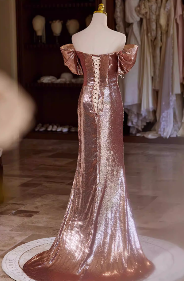 Luxurious Off-Shoulder Draped High-Slit Evening Mermaid Dress Sequins Beading Prom Dress AP5355