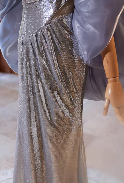Graceful Strapless Evening Mermaid Dress With Shawl Sequins Beads Prom Dress AP5357