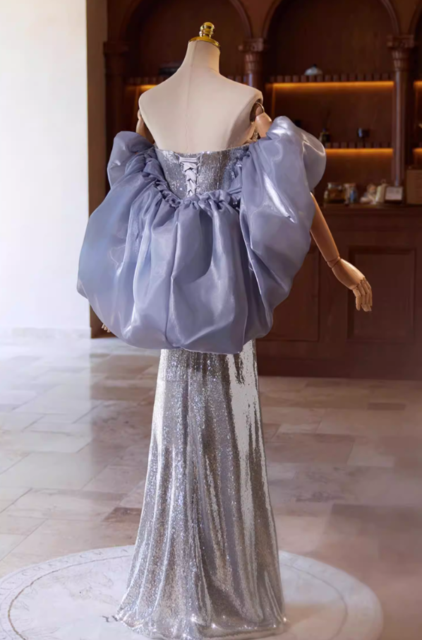 Graceful Strapless Evening Mermaid Dress With Shawl Sequins Beads Prom Dress AP5357