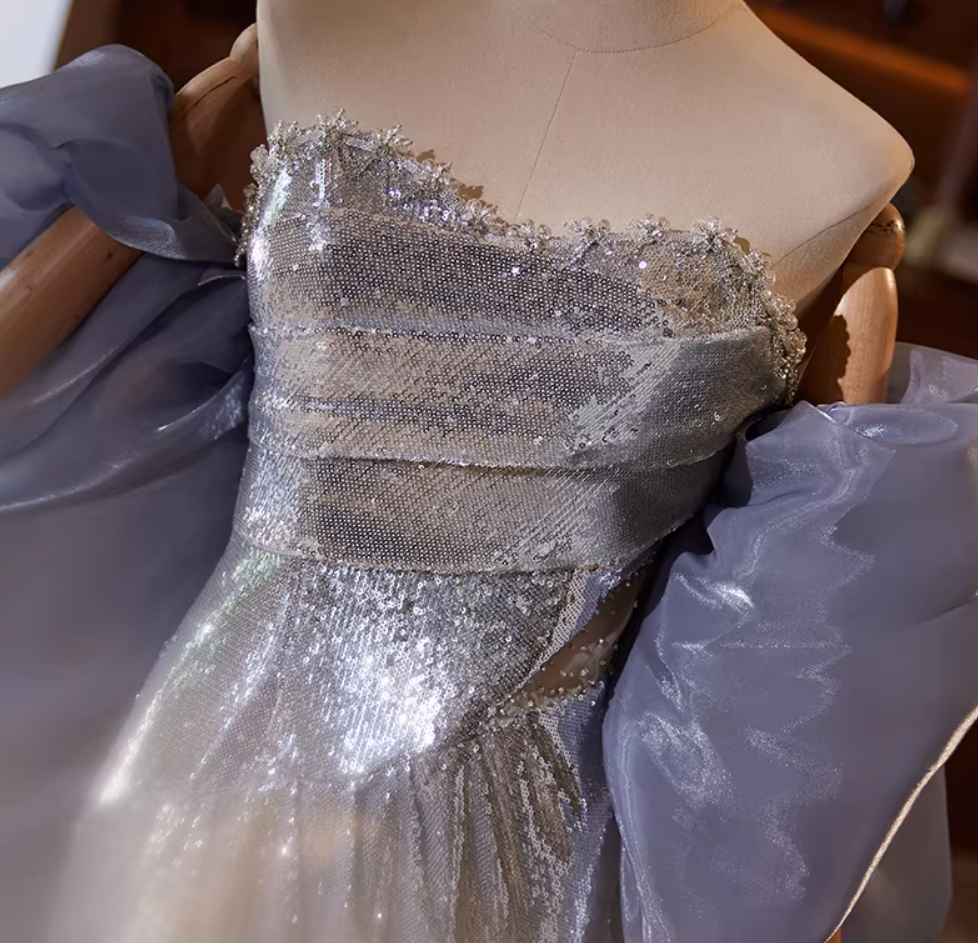 Graceful Strapless Evening Mermaid Dress With Shawl Sequins Beads Prom Dress AP5357