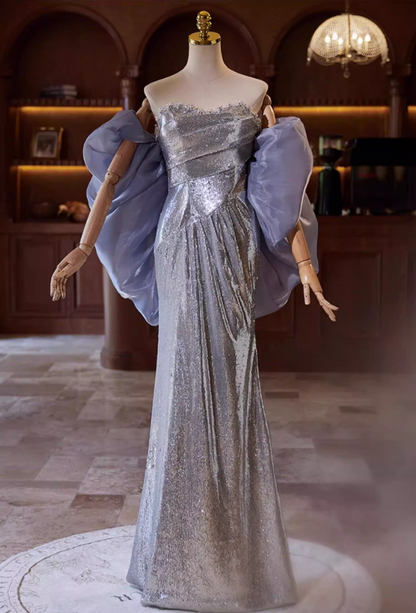 Graceful Strapless Evening Mermaid Dress With Shawl Sequins Beads Prom Dress AP5357