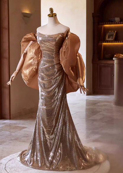 Elegant Strapless Evening Mermaid Dress With Shawl Sequins Prom Dress AP5358