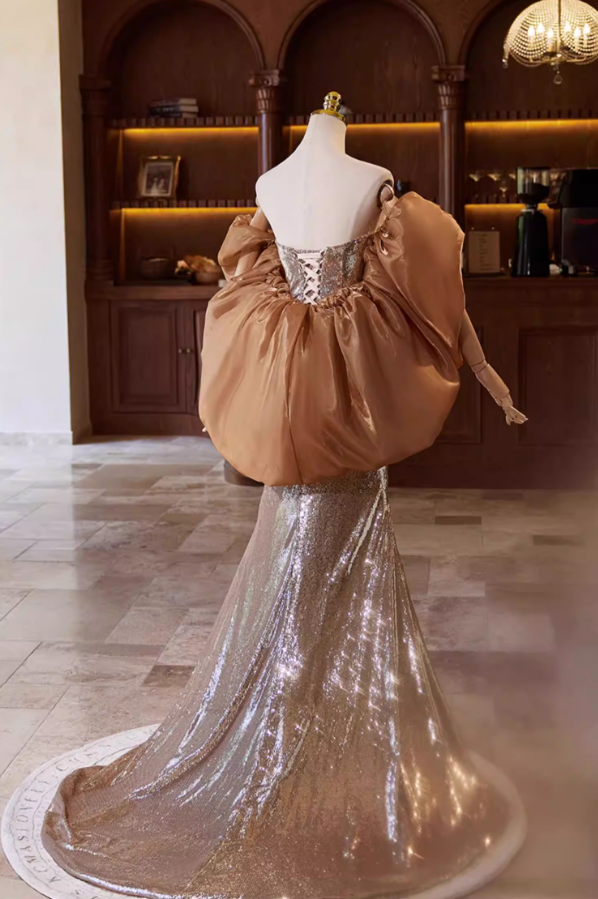 Elegant Strapless Evening Mermaid Dress With Shawl Sequins Prom Dress AP5358