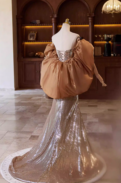 Elegant Strapless Evening Mermaid Dress With Shawl Sequins Prom Dress AP5358