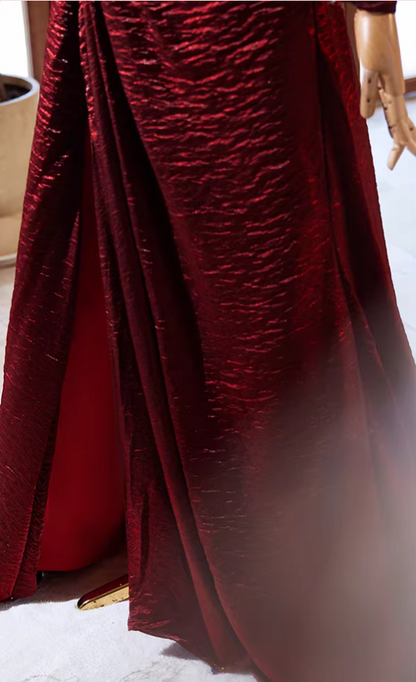 Classical Ruffled Off-Shoulder A-Line Long Sleeve Sweet 16th Dresses 3D Handmade Flowers High-Slit Prom Dress AP5359