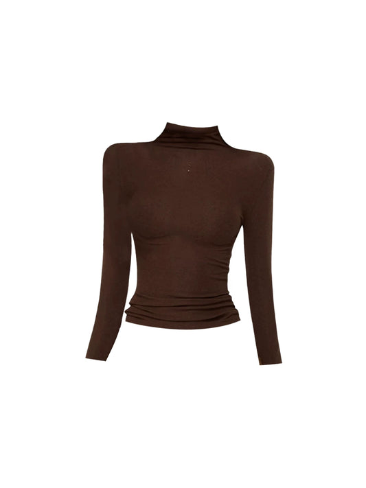 Artistic High Collar Top Gold Buttons 2-Piece Leopard Lining Ruffled Mini Skirt Vintage Chocolate Brown Long-Sleeve A-Line Short Dress AP5364