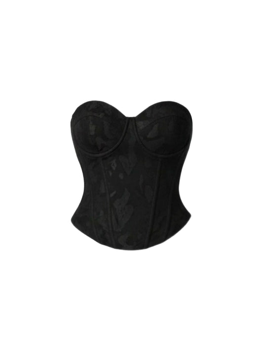 Vibrant Strapless Sweetheart Neck Corset Top Bodycon Mini Skirt Black Date Nights Side Slit Short Dress AP5375