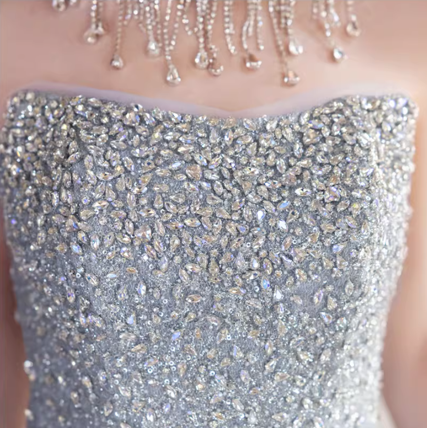 Bling Strapless Beading Sweet 16th Dresses A-Line Sequins Prom Dress AP5383