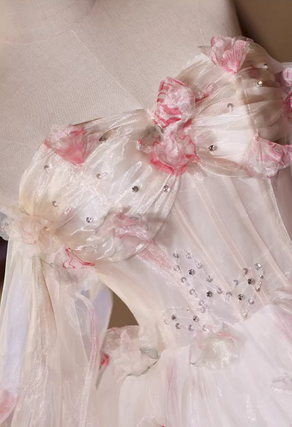 Adorable Off-Shoulder A-Line Layered Tulle Sweet 16th Dresses Appliques Sequins Prom Dress AP5384