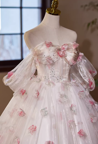 Adorable Off-Shoulder A-Line Layered Tulle Sweet 16th Dresses Appliques Sequins Prom Dress AP5384