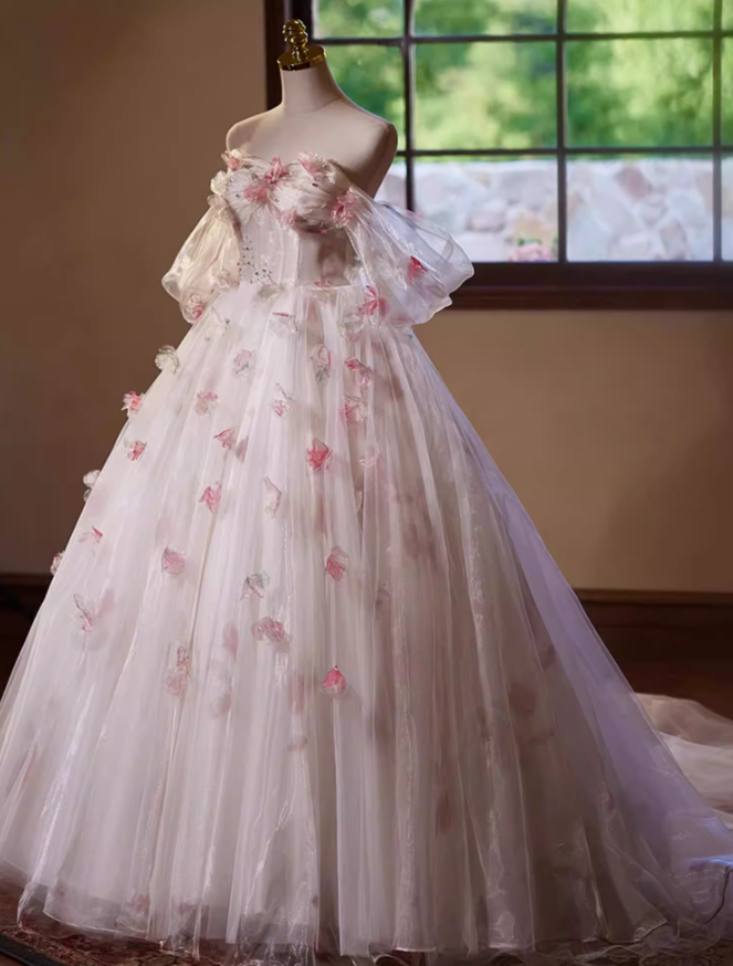 Adorable Off-Shoulder A-Line Layered Tulle Sweet 16th Dresses Appliques Sequins Prom Dress AP5384