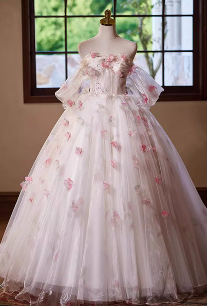 Adorable Off-Shoulder A-Line Layered Tulle Sweet 16th Dresses Appliques Sequins Prom Dress AP5384