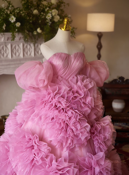 Stylish Off-Shoulder A-Line Ruffled Tulle Sweet 16th Dresses Handmade Flowers Prom Dress AP5387