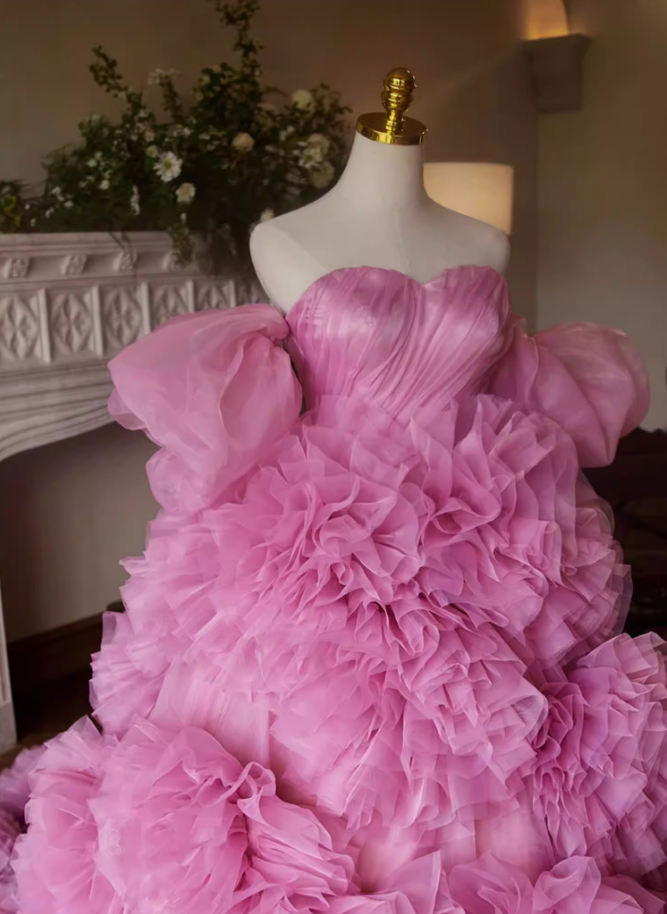 Stylish Off-Shoulder A-Line Ruffled Tulle Sweet 16th Dresses Handmade Flowers Prom Dress AP5387