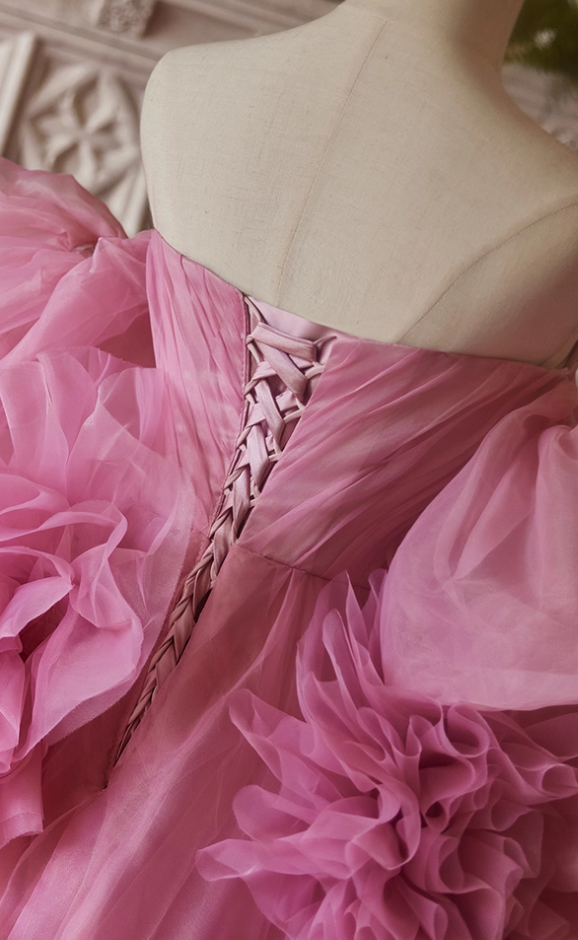 Stylish Off-Shoulder A-Line Ruffled Tulle Sweet 16th Dresses Handmade Flowers Prom Dress AP5387