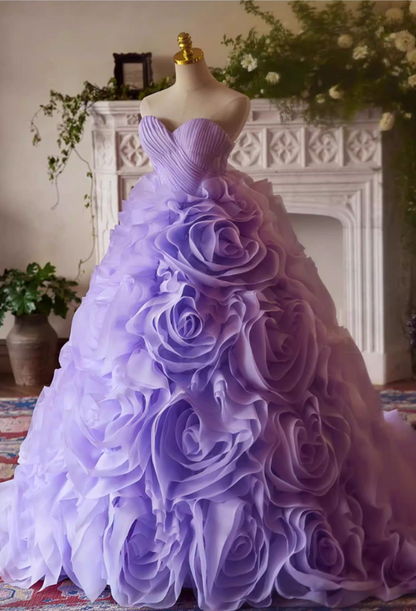 Fitted A-Line Strapless Pleated Sweet 16th Dresses Handmade Flowers Prom Dress AP5388